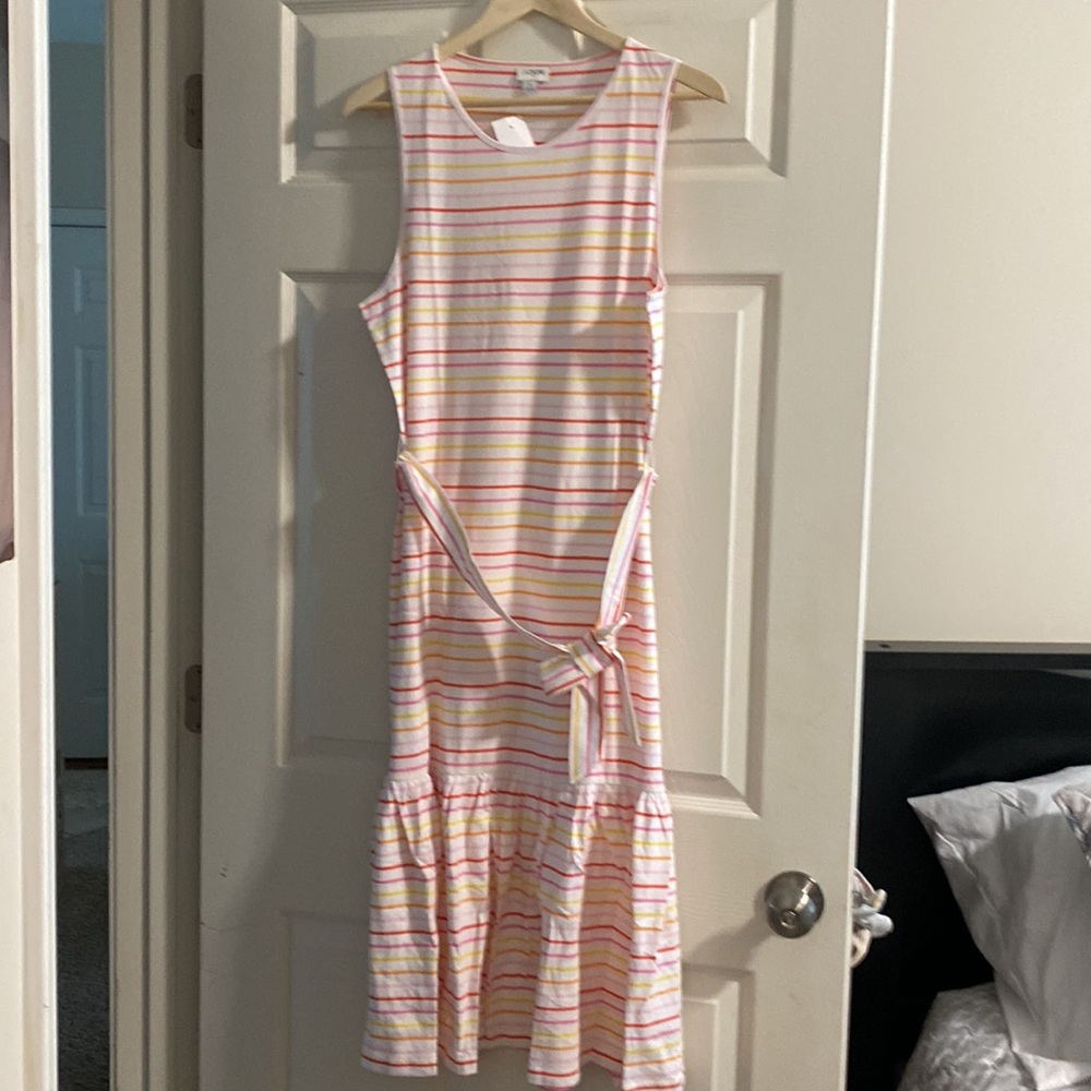 J. Crew White / pink/yellow /orange Striped Midi Dress NWT - Picture 2 of 11